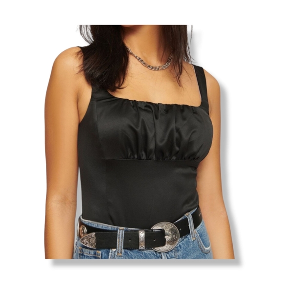 Dynamite Tops - NWT Dynamite Black Harlow Ruched Bust Fitted Satin Cami